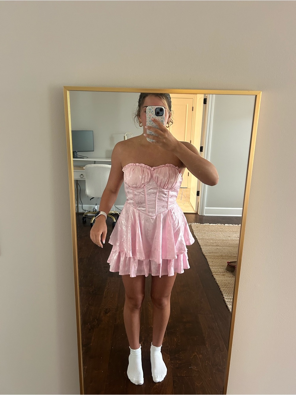 Strapless Pink Ruffle Bustier Romper - Picture 2 of 3